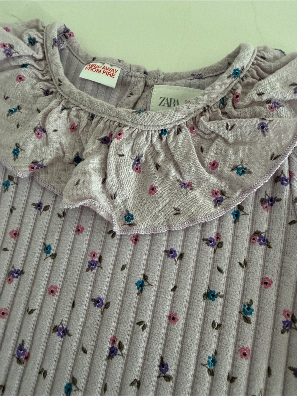Zara Lavender Ribbed Floral Ruffle Neck Tee - Picture 3 of 8